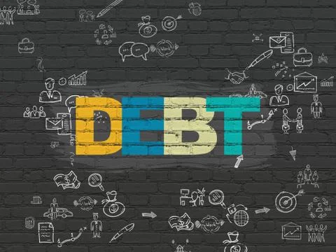Business concept: Debt on wall background Stock Illustration