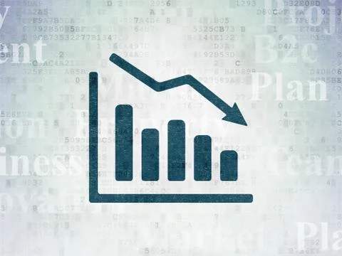 Business concept: Decline Graph on Digital Data Paper background Illustrazione stock