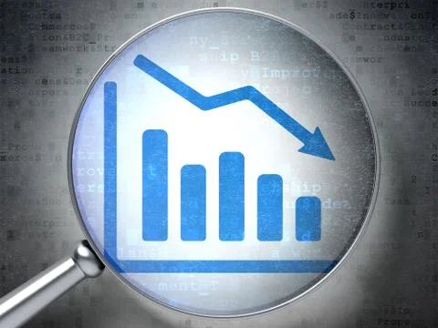 Business concept: Decline Graph with optical glass on digital b Illustrazione stock