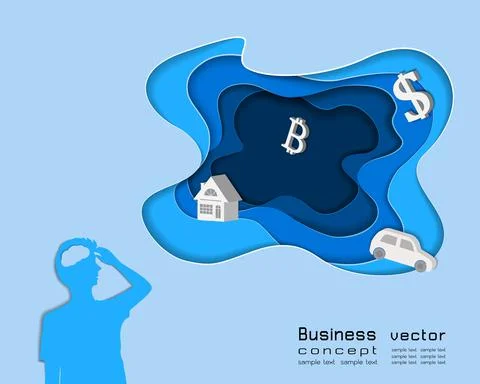 Business concept in depth layer background,man thinking about money or cash Stock Illustration