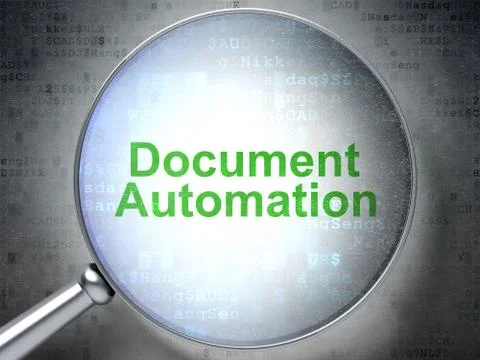 Business concept: Document Automation with optical glass Stock Illustration