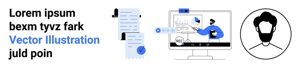 Business Concept with Document Review, Analytics Presentation, and User Avata イラスト素材