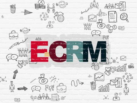 Business concept: E-CRM on wall background Illustrazione stock
