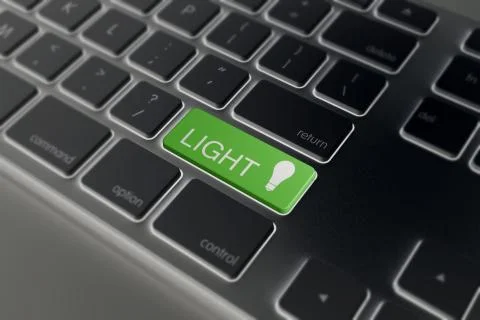 Business concept: Enter button with Text light and a Light Bulb on computer k Stock Illustration