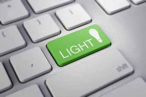 Business concept: Enter button with Text light and a Light Bulb on computer k Stock Illustration