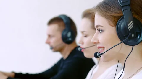 Business concept - female helpline operator with headphones and laptop pc Video stock 61303953