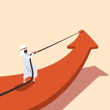 Business concept flat style Arab businessman pulling big red arrow with rope Stock Illustration