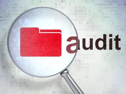 Business concept: Folder and Audit with optical glass Stock Illustration