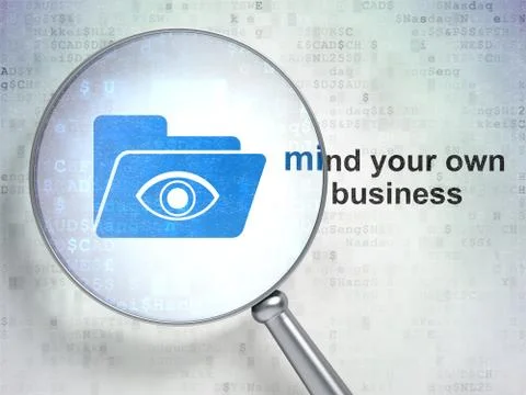 Business concept: Folder With Eye and Mind Your own Business with optical glass 스톡 일러스트