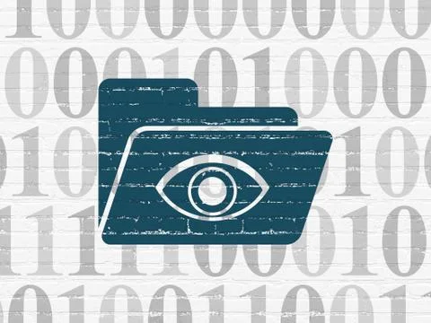Business concept: Folder With Eye on wall background 스톡 일러스트