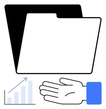 Business Concept with Folder, Hand Gesture, and Growing Graph Bar Chart for.. Stock Illustration