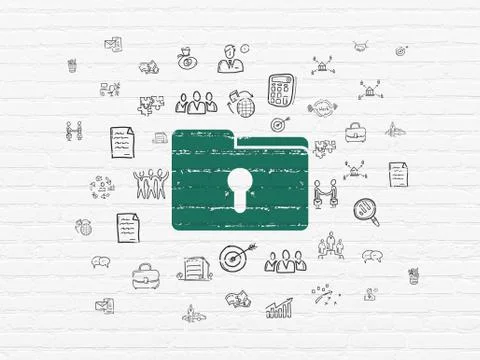 Business concept: Folder With Keyhole on wall background Stock Illustration