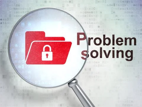 Business concept: Folder With Lock and Problem Solving with optical glass Stock Illustration