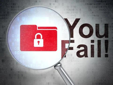 Business concept: Folder With Lock and You Fail! with optical glass Stockillustratie