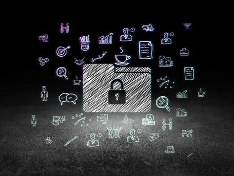 Business concept: Folder With Lock in grunge dark room Stock Illustration
