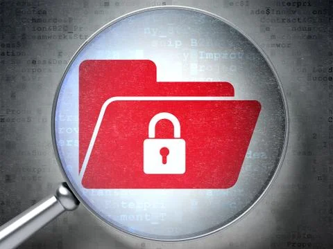 Business concept: Folder With Lock with optical glass on digital background 스톡 일러스트