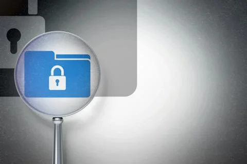 Business concept:  Folder With Lock with optical glass on digital backgroun Stockillustratie