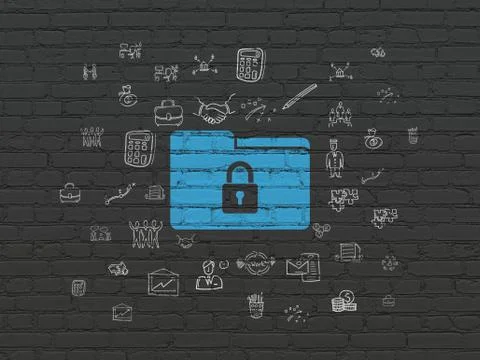 Business concept: Folder With Lock on wall background Stock Illustration