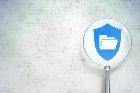 Business concept: Folder With Shield with optical glass on digital background 스톡 일러스트