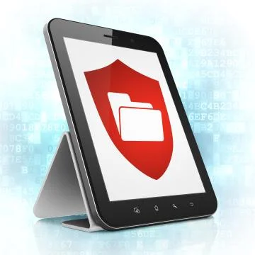 Business concept: Folder With Shield on tablet pc computer 스톡 일러스트