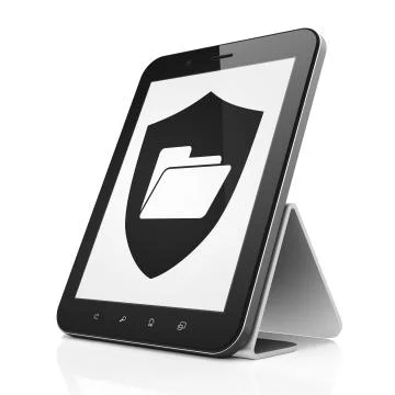 Business concept: Folder With Shield on tablet pc computer 스톡 일러스트