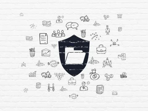 Business concept: Folder With Shield on wall background Stock Illustration