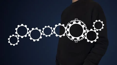 Business concept of gears system synchronize. Copy space for icons and Your logo 스톡 동영상 305417289