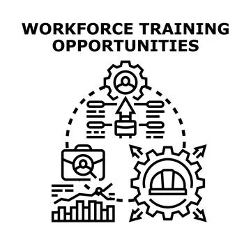 Business concept graphic illustrates workforce training opportunities with ic Stock Illustration