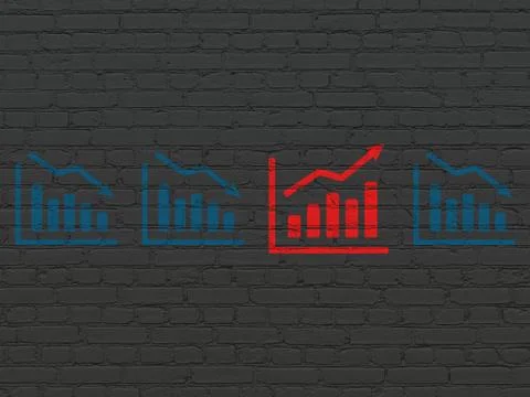Business concept: growth graph icon on wall background Stock Illustration