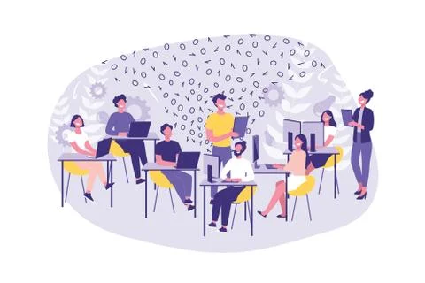 Business Concept Hackathon, Programming. Group of clerks or programmers do th Stock-Illustration