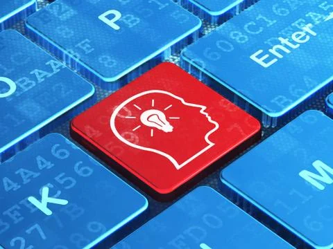 Business concept: Head With Lightbulb on computer keyboard background 스톡 일러스트