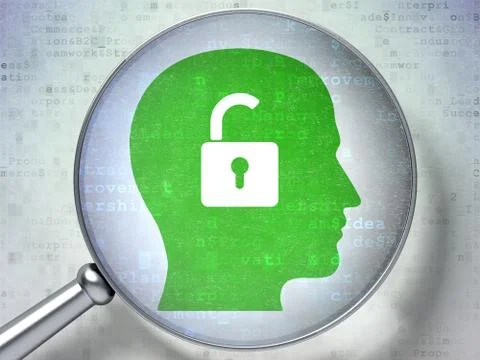 Business concept: Head With Padlock with optical glass on digit Stockillustratie