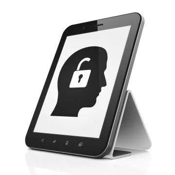 Business concept: Head With Padlock on tablet pc computer Stock Illustration