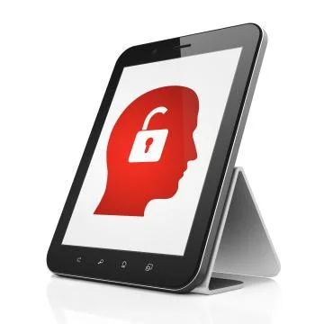 Business concept: Head With Padlock on tablet pc computer Stock Illustration
