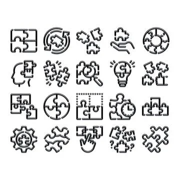 Business concept icons representing problem solving and strategy Stockillustratie