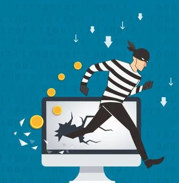 Business concept illustration of a hacker binary data and network security terms 库存插图