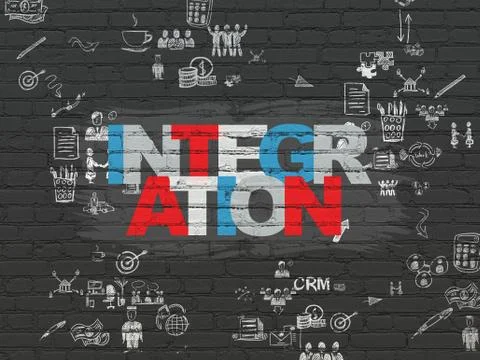Business concept: Integration on wall background Stock Illustration