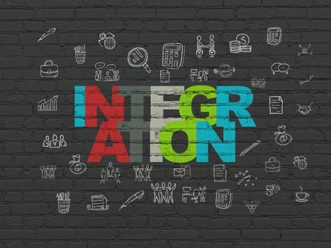 Business concept: Integration on wall background Stock Illustration