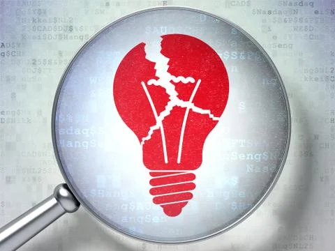 Business concept: Light Bulb with optical glass on digital background Иллюстрация