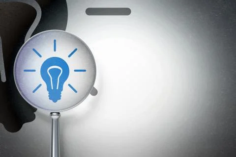 Business concept:  Light Bulb with optical glass on digital background Stockillustratie