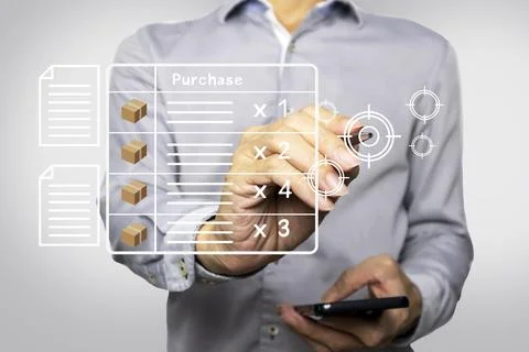 Business concept of managing documents for purchasing goods and raw materia.. Stock Photos