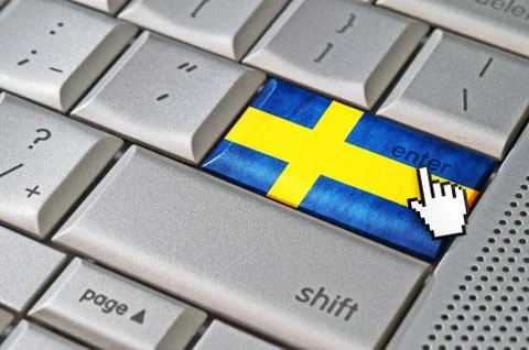 Business concept mouse cursor pressing sweden enter key on metallic keyboard Stock Illustration