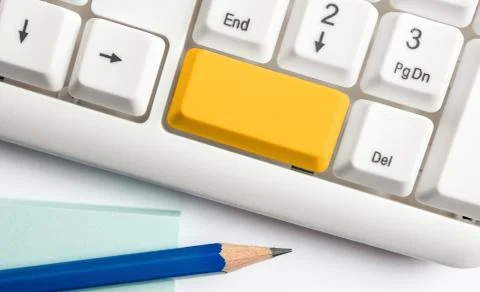 Business Concept With Notes And Pc Keyboard. Colourfull Pc Mock Up Keyboard With Stock Photos