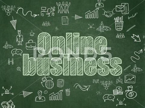 Business Concept: Online Business On School Board Background