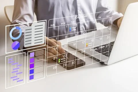 Business concept of planning work schedule, scheduling day and time for app.. Stock Photos