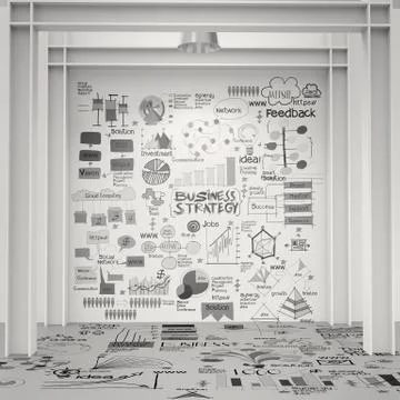 Business concept on poster with composition wall with steel frame background Ilustración de archivo