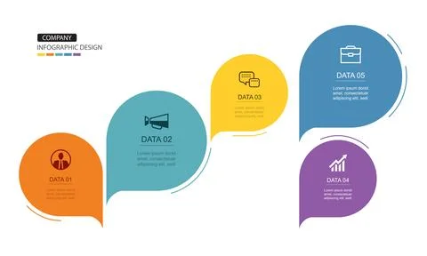Business concept presentation multicolor 5 steps process speech bubbles inf.. Stock Illustration