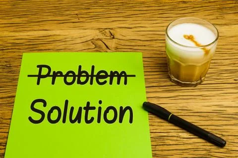 Business concept problem to solution with green page strikethrough text. Mark Stock Photos