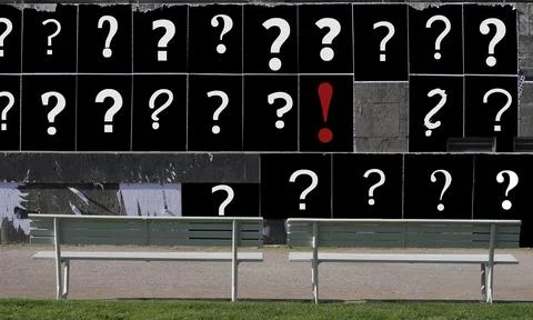 Business concept, problem, solution,innovation,success, placards question maks Stock Photos