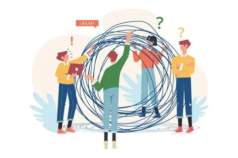 Business concept problem solving tangled and unraveled Stock Illustration